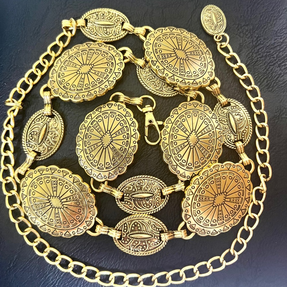 Western Medallion Chain Waist Belt OS Gold EXC